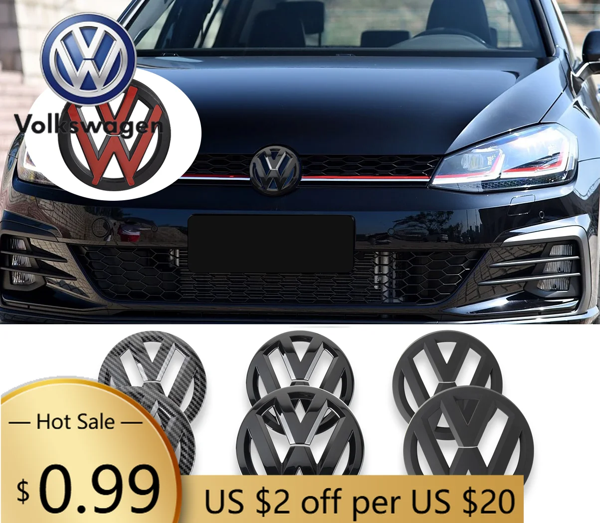 Emblema Adhesivo para Capó Delantero y Tapa de Maletero Trasero para VOLKSWAGEN VW, Sin Daños, para VW Volkswagen Golf 4 MK4 Gol