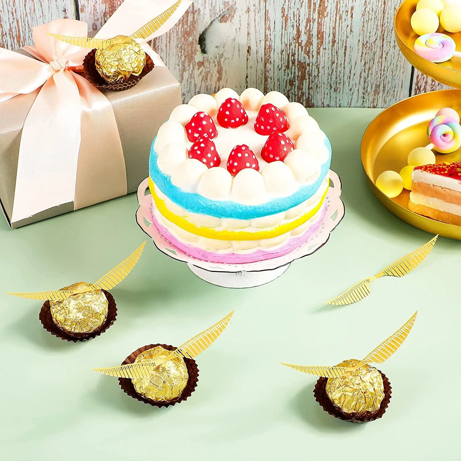 50/100 Stück Flügel Schokolade Kuchen Party Kuchen Dekoration Zauberer Topper Gold Flügel Cupcake Topper Snitch Hochzeit Geburtstag Dekor – Detail 6