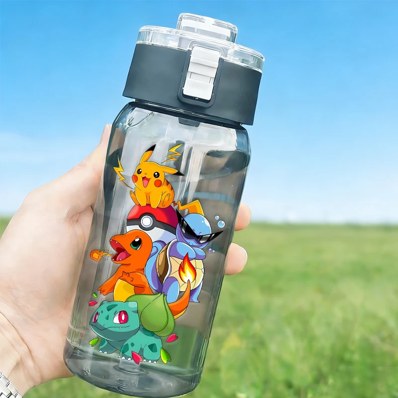 600ml Pokémon Glurak Wasserflasche Anime Pikachu Bisasaur Kinder Outdoor Transparente Strohhalm-Trinkflasche Cartoon Jungen Mädchen Trinkflaschen