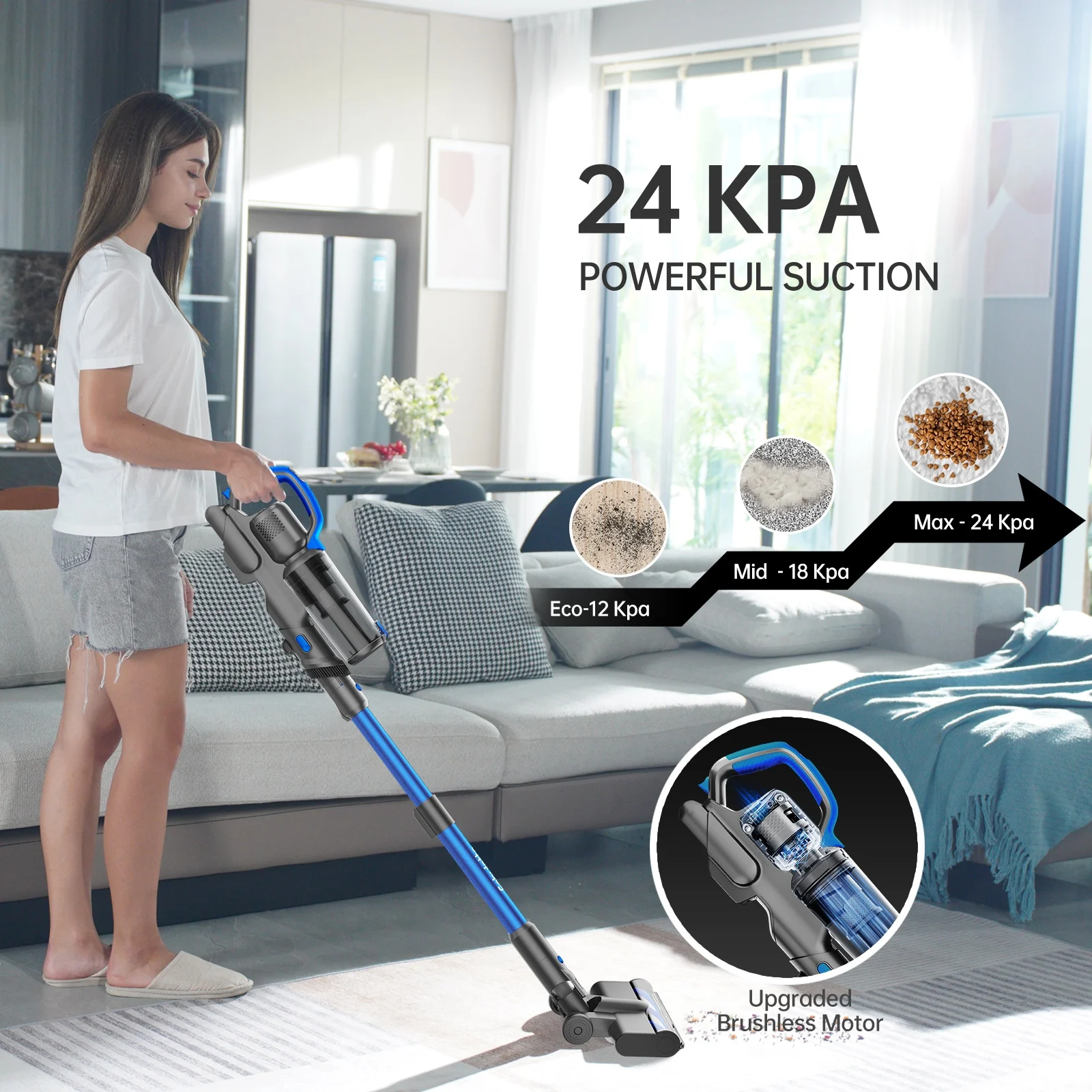 Fabuletta 6-in-1 Cordless Vacuum Cleaner, 24kpa Powerful Suction Stick Vacuum with Upgraded 250W Brushless Motor