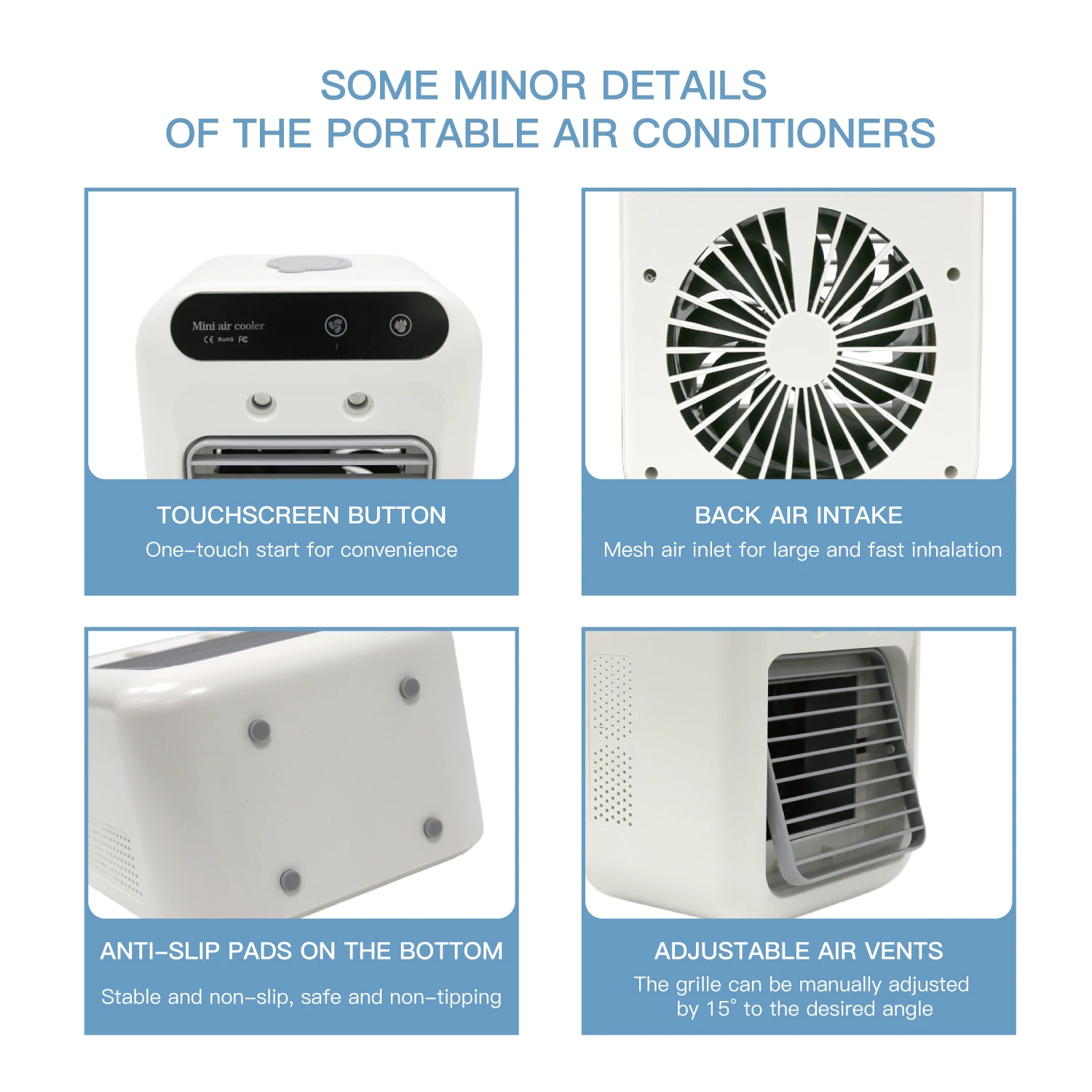 Mini USB Air Conditioner Fan, 2-Speed Touch Control, Mist Spray, 3-Second Cooling for Office & Dorm