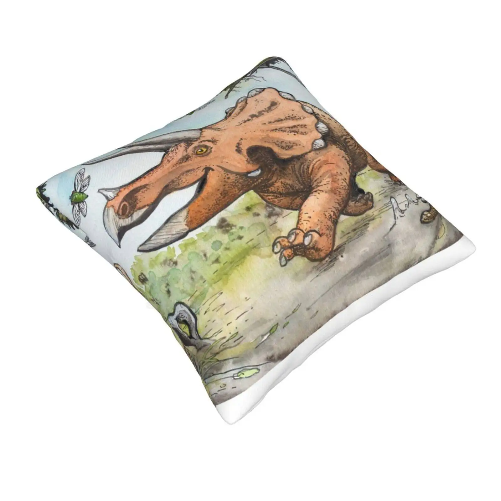 Happy Triceratops Home Sofa Car Waist Throw Pillowcase Triceratops Prehistoric Dinosaur