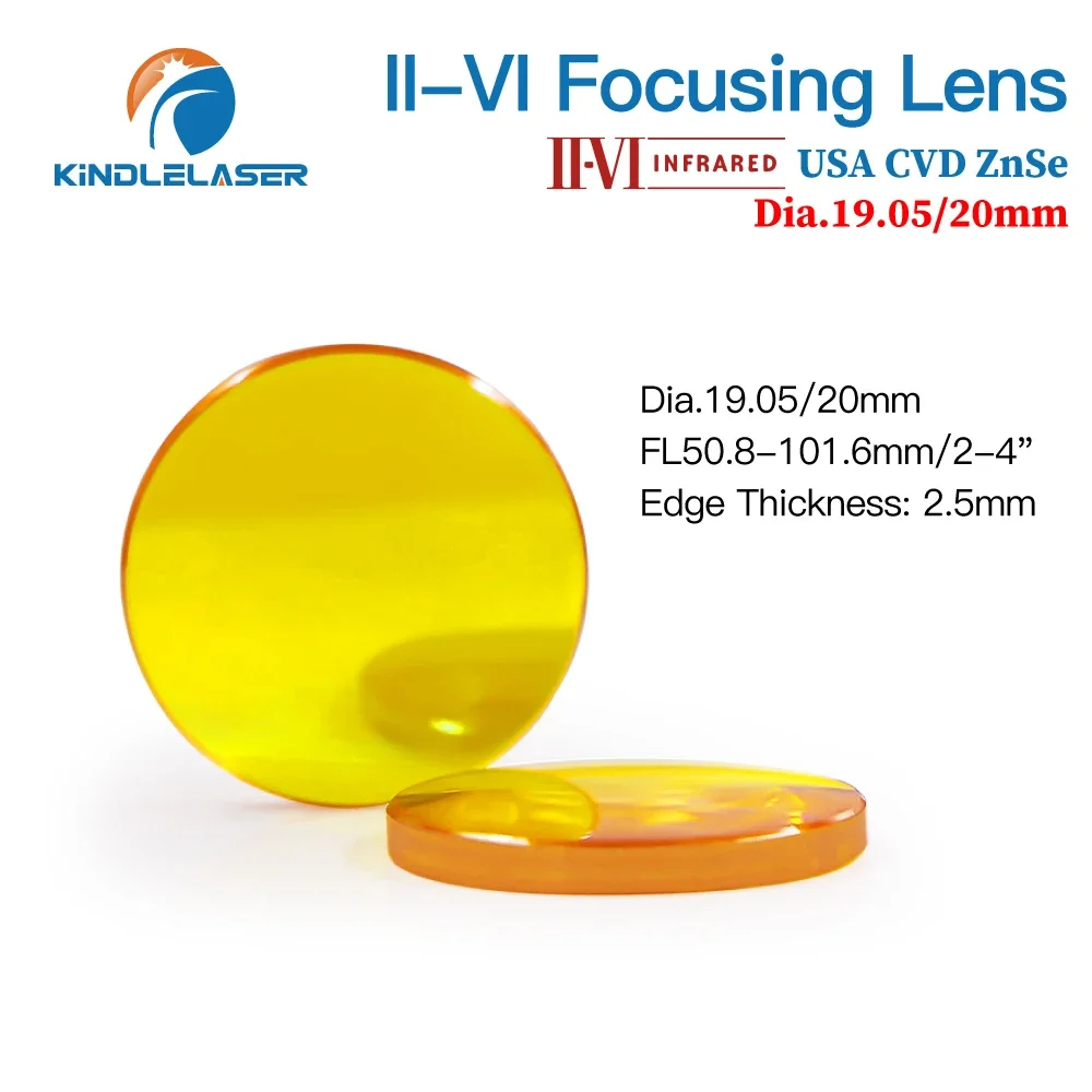 II-VI INFRARED CO2 Laser Focus Lens Dia.19.05mm 20mm FL 38.1/50.8/63.5/76.2/101.6 mm For CO2 Laser Cutting Machine Lenses ZnSe