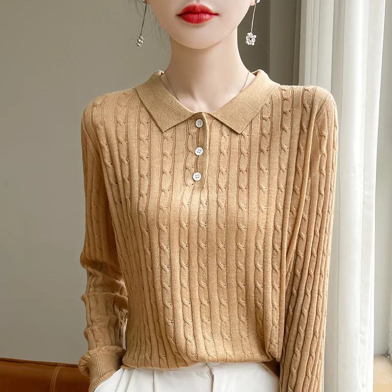 Autumn And Winter New Polo Neck Worsted Wool Knitted Bottoming Shirt Solid Color Long-Sleeved Blouse Temperament Joker Sweater