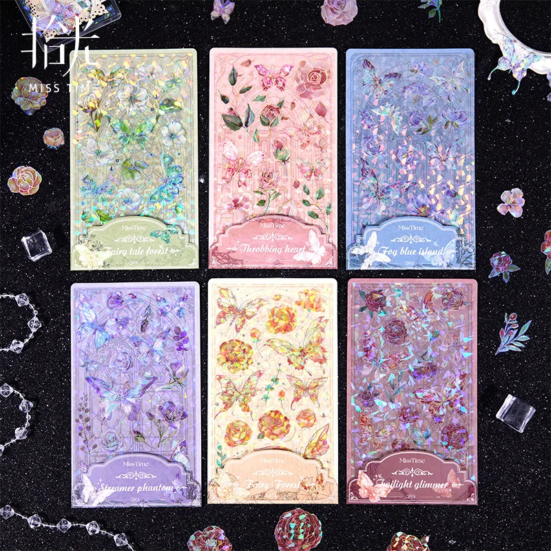 2pcs/1lot Kawaii Stationery Stickers Butterfly Dance and Flying Flowers Junk Journaling Decorative Scrapbooking for  Scrapbook