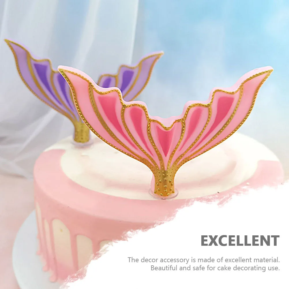 2Pcs Exquisite Cake Topper Decor Fishtail Shape Premium Material for Bakery Home Decoration Creative Baking Adorn Unique Cake