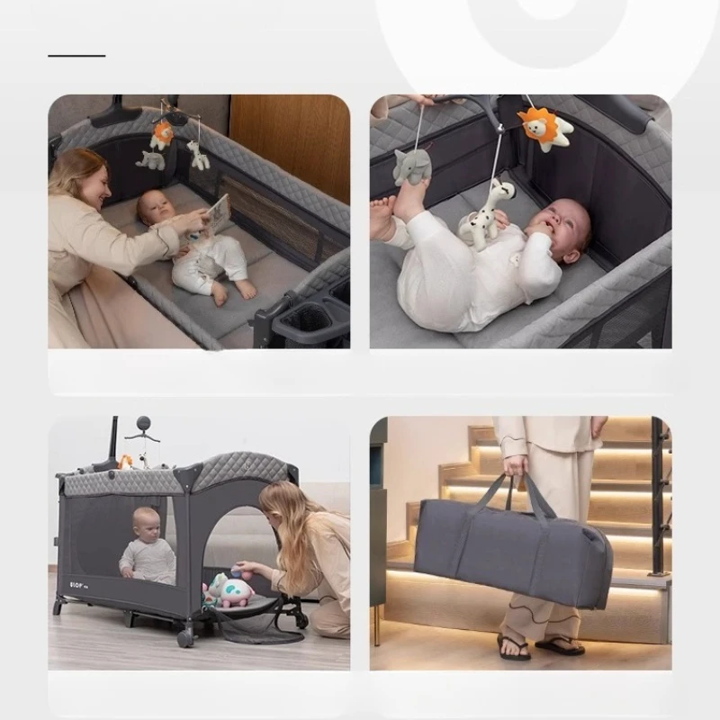 Nieuwe babyluiertafel, beweegbaar gesplitst groot bed, opvouwbaar babybedje, draagbaar pasgeboren nachtkastje, babyschommelbed