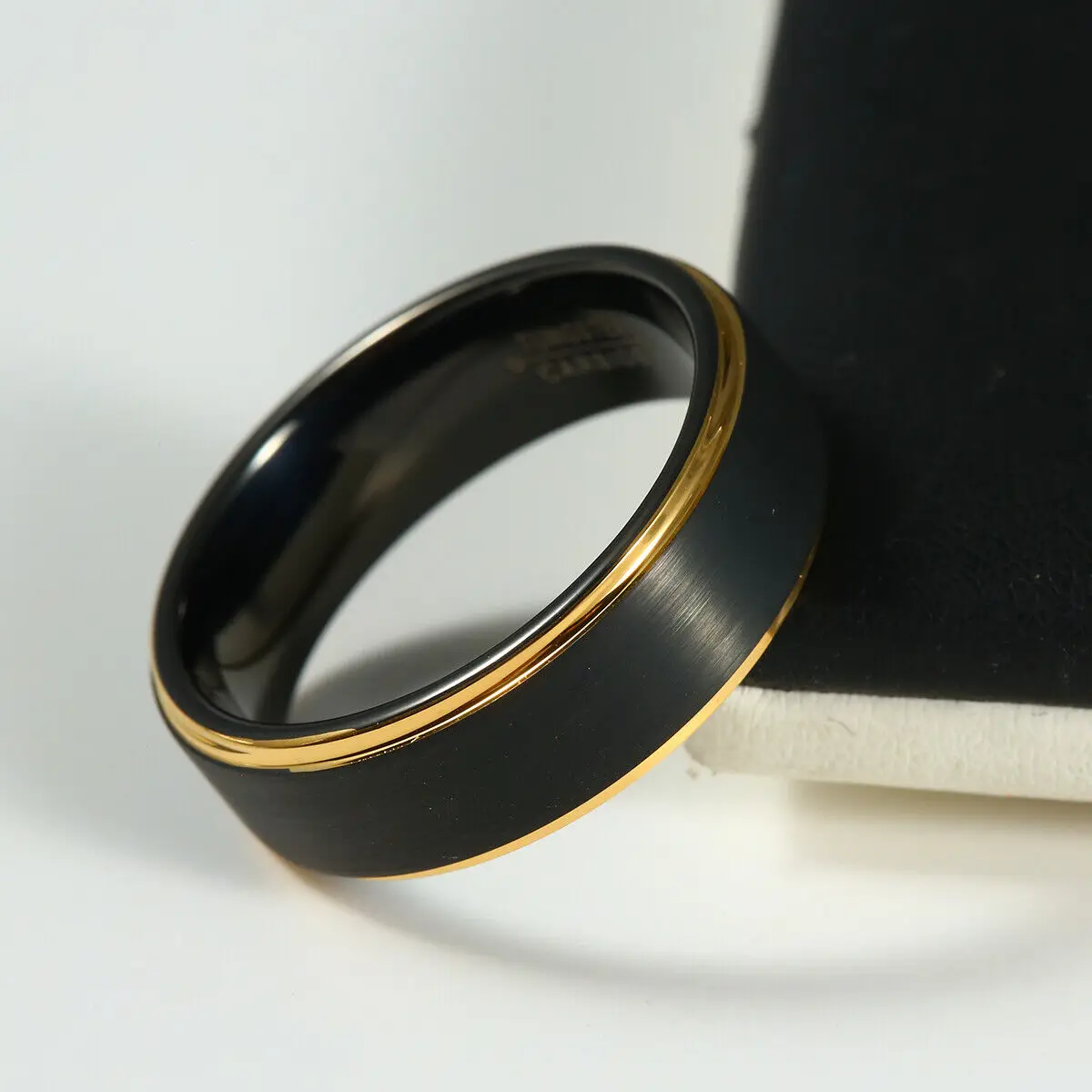 Black 8MM Tungsten Carbide Rings For Women Men Couple Wedding Ring Gold Color Edge Band Boy Dad Son Size 6-14