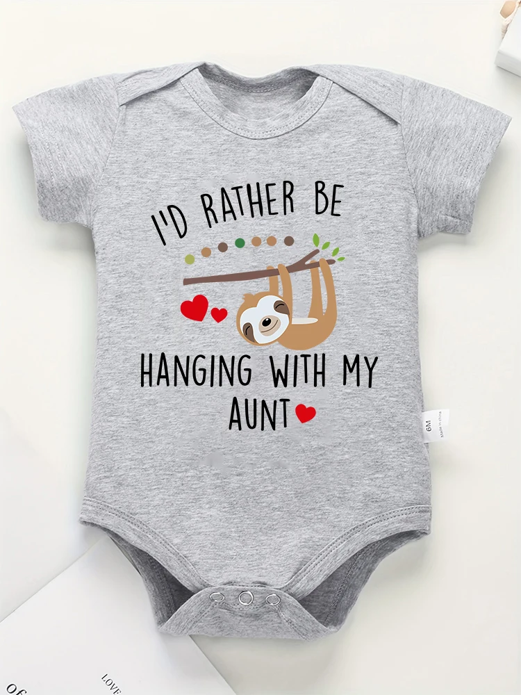 “I\'d Rather Be Hanging With My Aunt” Fun Newborn Clothes Pure Cotton Onesies Cartoon Sloth Cute Baby Boy Bodysuit Gift Cheap