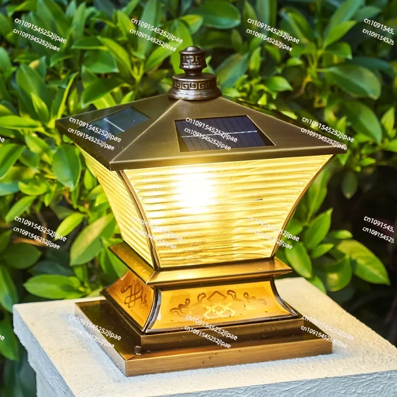 Modern New Solar Stigma Lamp All Copper Outdoor Door Pillar Lamp Villa Gate Courtyard Pillar Lamp Fence