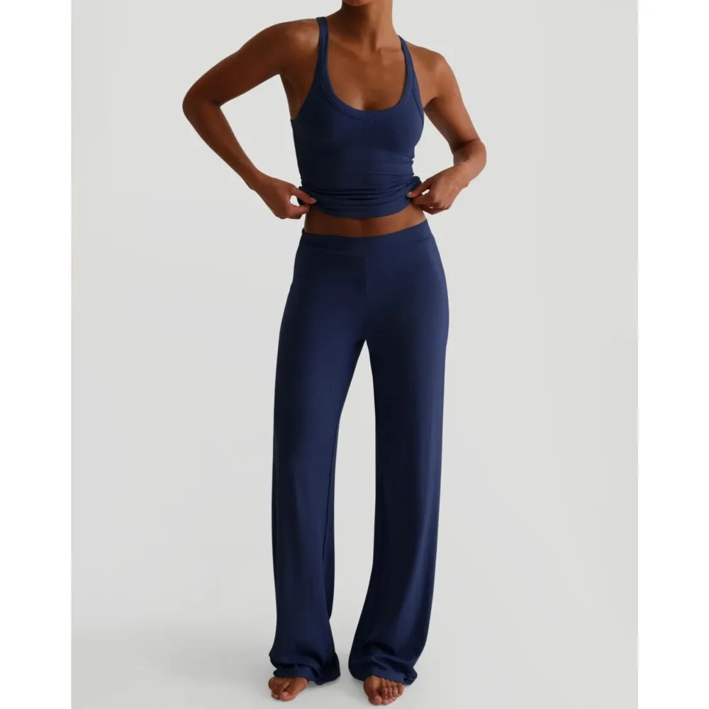 Sports Yoga Sling Vest Wide Leg Pants Suit Women's Summer New Casual Fashion Solid Color Loose Pants 2-piece Set Костюм Женский