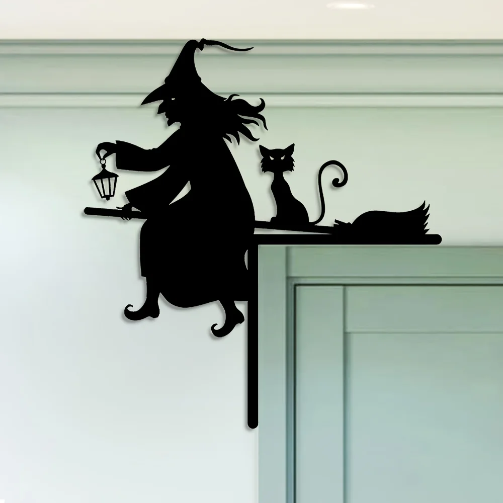 Eisen Hexe und Katze Türrahmen Silhouette Dekoration 1 Stück Halloween Urlaub Dekorationen für Familien feiern Terrasse Zeichen