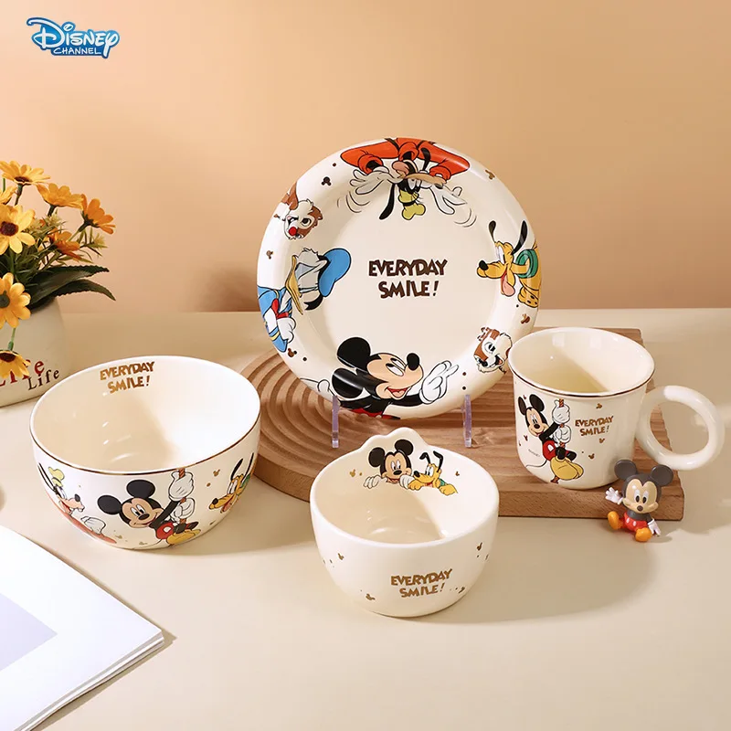 

Disney cute Mickey Mouse Mickey cartoon household tableware ceramic bowl gold rimmed children's lunch bowl household tableware