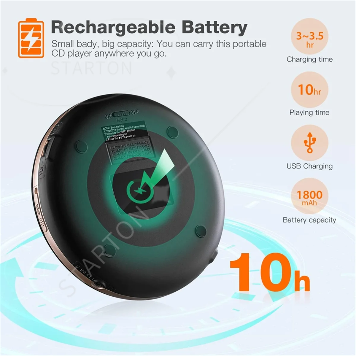 Portable Bluetooth CD Player for Home Travel and Car with Stereo Headphones and Anti Shock Protection