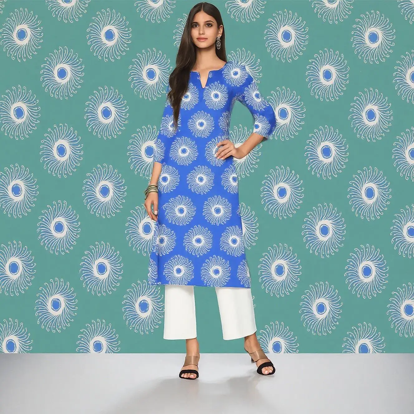 Muslim Dress Kurt women's Fashionable And Elegant Long Sleeved Straight Tube Casual Round Neck Flowers Pattern Noble Skirt 2026