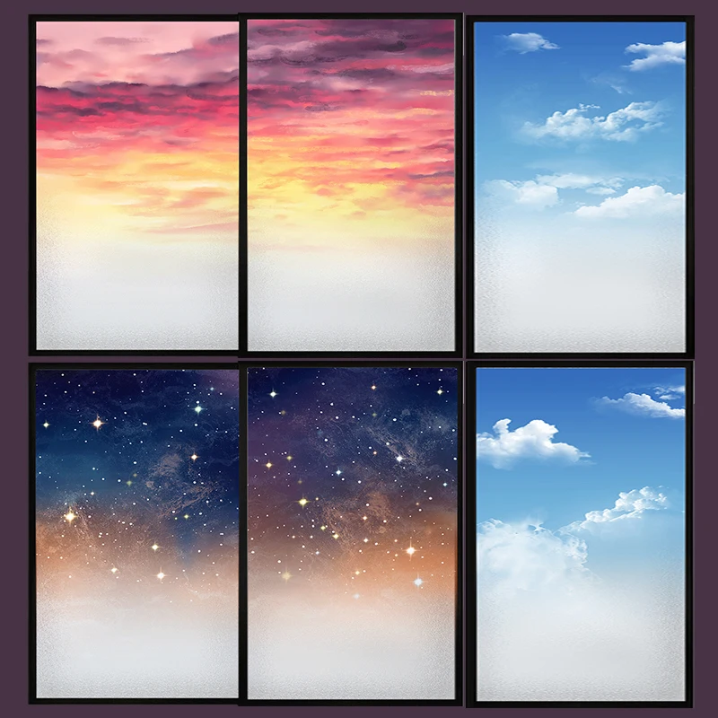 Dreamy Sky Artistic Glass Sticker Painting Anti-Luminescence Electrostatic Window Film Static Cling Frosted Sticker Home Decor