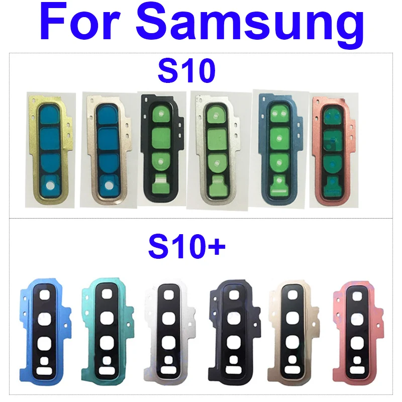 For Samsung Galaxy S10 S10 Plus Rear Camera Glass Lens Frame Back Main Camera Lens Glass Cover with Sticker Replacement Parts