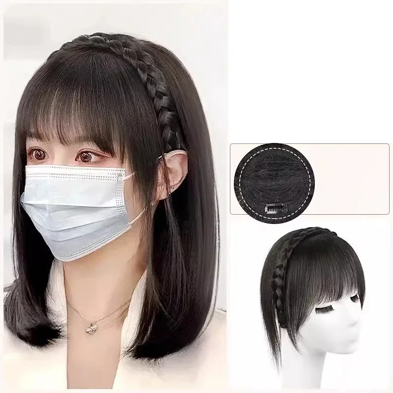 Synthetic Bangs Hair Extension Fake Fringe Natural Hair Clip On Hairpieces For Women Invisible Natural Braid Headband Bangs