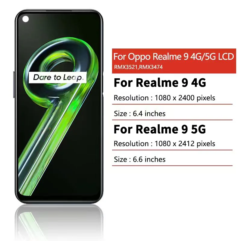 Wyświetlacz AMOLED do OPPO Realme 9 RMX3521, ekran dotykowy, digitizer, kompletny moduł z ramką do Realme 9 5G RMX3474 — zdjęcie produktu 2