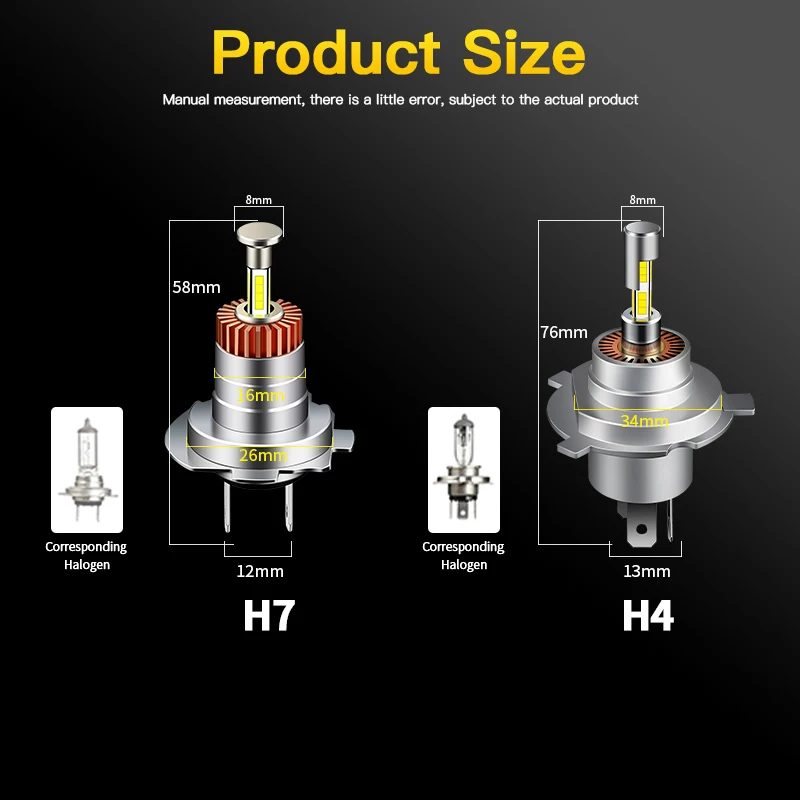 

1PC/2PCS H4 LED Headlight Bulb 4 Side CSP Chip Mini Wireless With Fan 6000K 30000LM Plug&Play For Car 360 Turbo Auto Accessories
