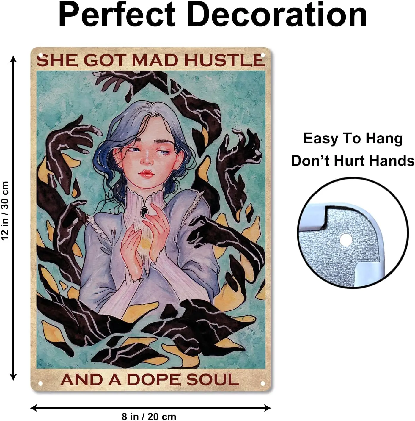 She Got Mad Hustle And A Dope Soul Tin Sign, Trippy Girl Vintage Metal Tin Signs For Men Women, Quotes Plaque Wall Decor