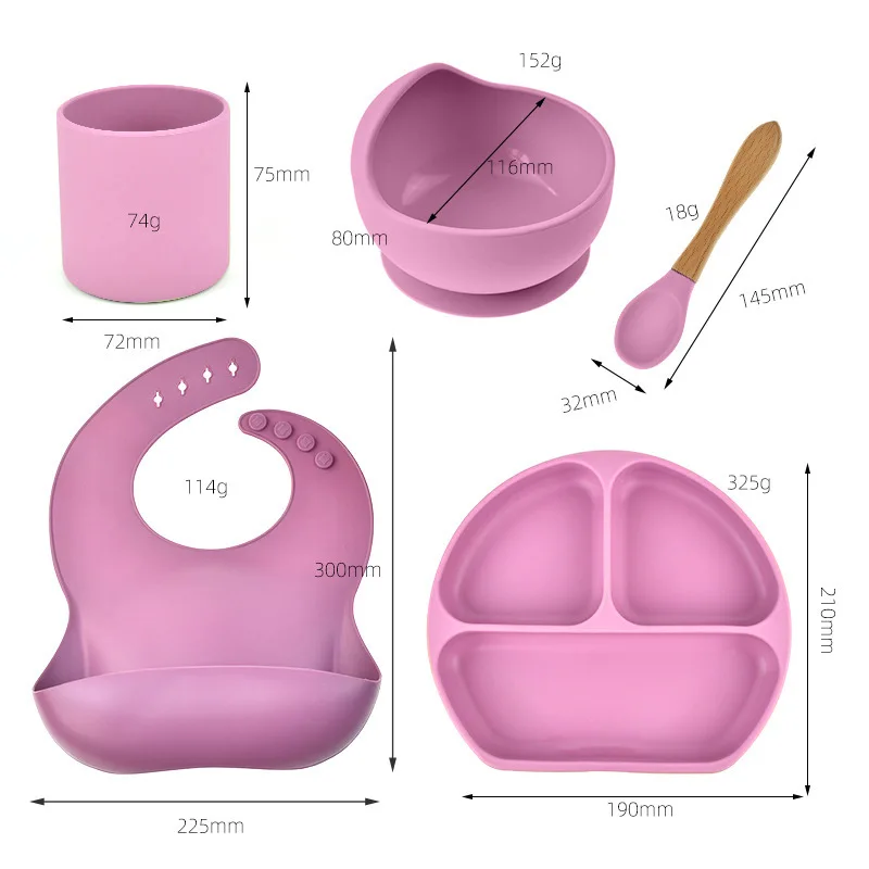 Eco friendly custom silicone bib bowl training spoons silicone tableware toddler dishes baby feeding set