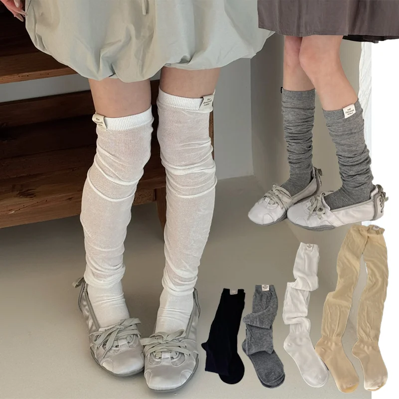 Korean Mesh Thigh High Socks Women Fashion Japanese JK Solid Color Knee High Stockings Summer Breathable Calf Sock Over The Knee
