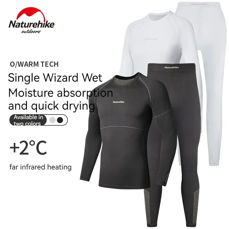 Naturehike Thermal Underwear Suit for Man Woman Winter Outdoor Sports Clothes Quick-drying Charcoal Fibre Black White Plus Size