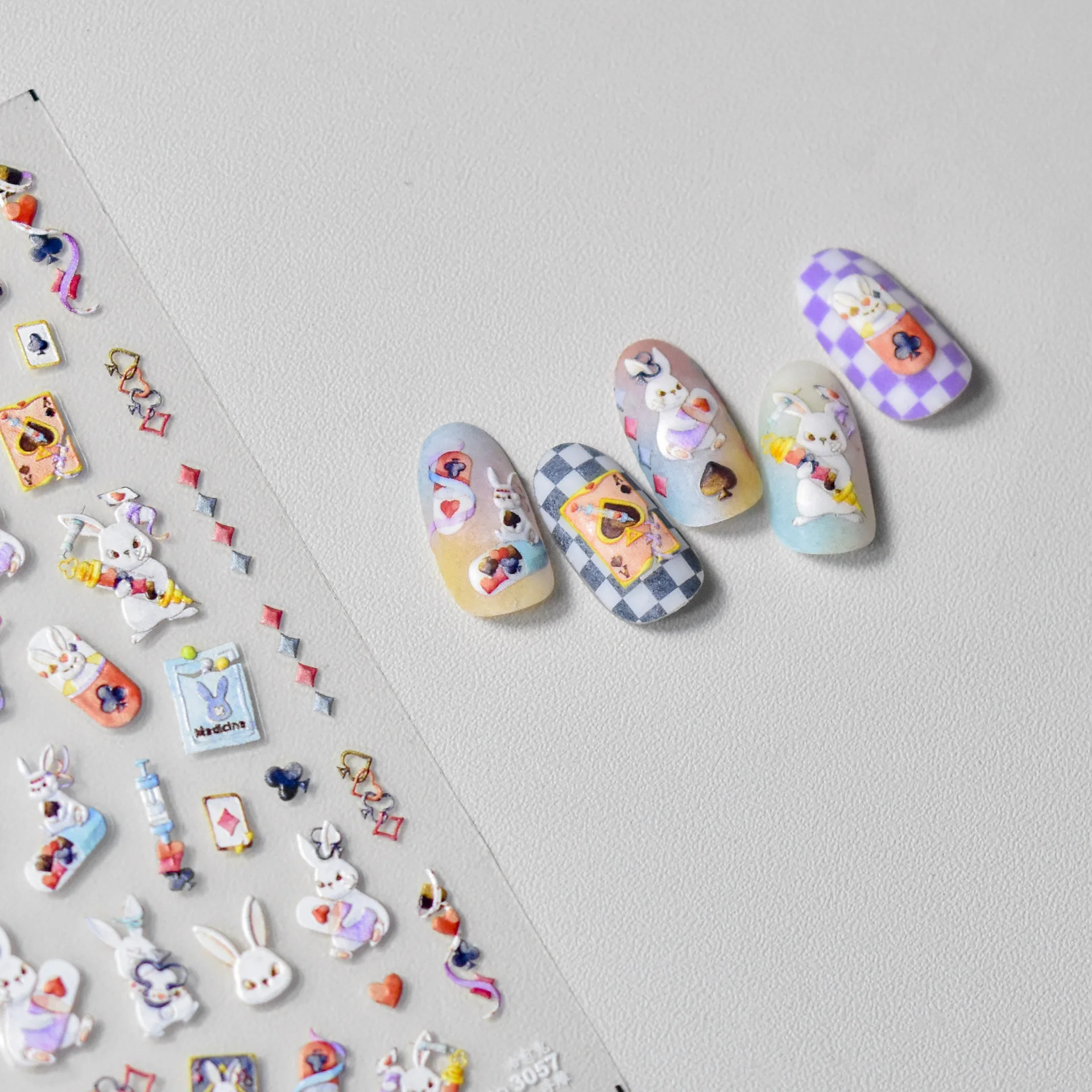 Cute Cartoon Duck Swimming Ring 5D Soft Embossed Relief Self Adhesive Nail Art Stickers Rabbit Poker Manicure Decals Wholesale