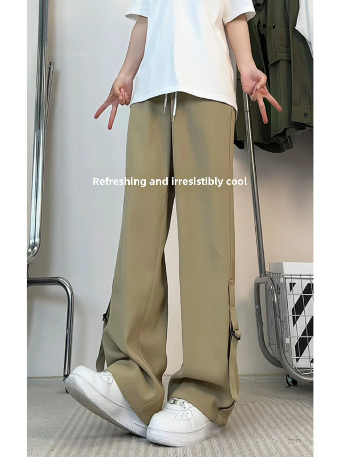 

Ice Silk Men's Summer Thin Straight Leg Pants Drapey Loose Fit Casual Trousers Faionable Brand Wide Leg West Pants