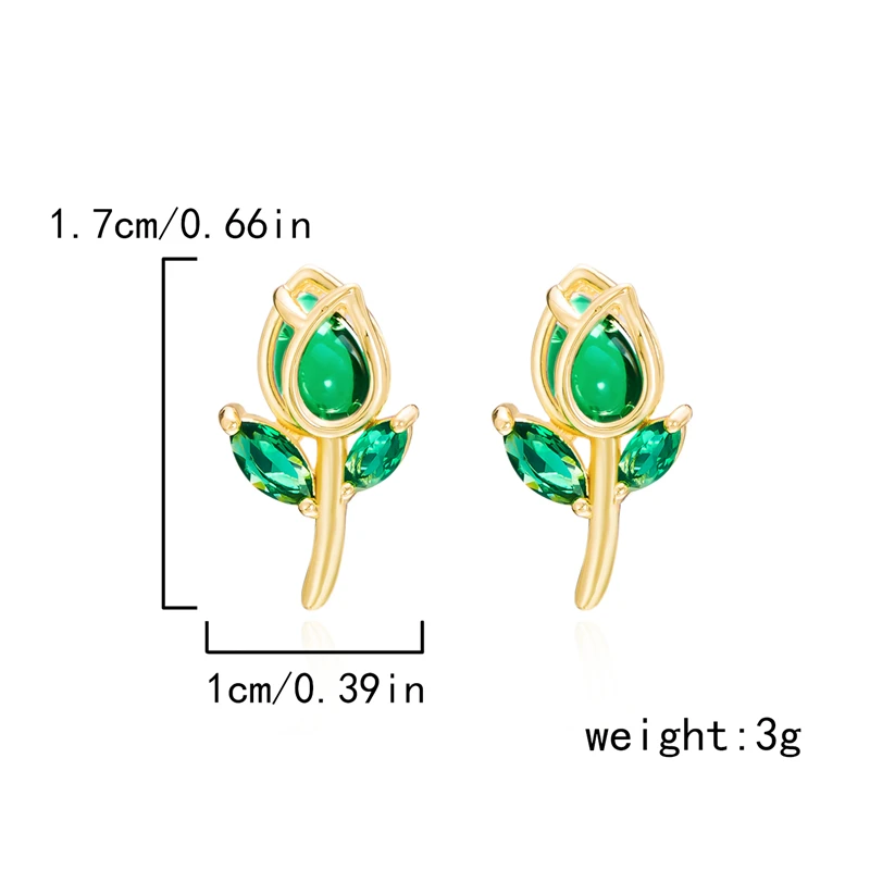 2024 Korean Tulip Flower Earrings For Women Fashion Green Glass Elegant Temperament Ear Stud Earrings Jewelry Accessories