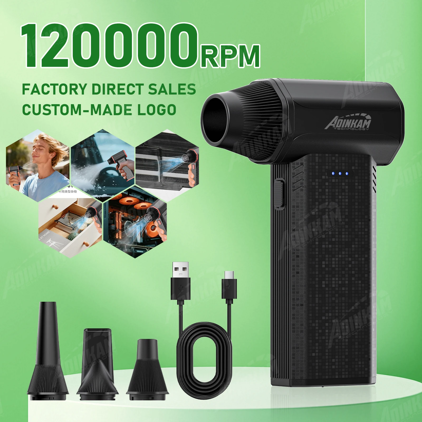 ADINKAM Jet Dry Blower Air Blower 4 Nozzle Multi-functional Factory Direct Sales Eco-friendly for Car House Snow Leaf Cleaning