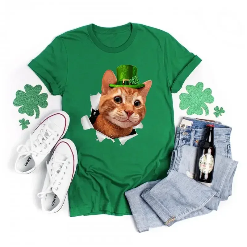 Women St Patrick's Day Printed T-Shirts Lucky Irish Shamrock Graphic Tees This Is My Lucky Shirt Tops Green Female Clothing