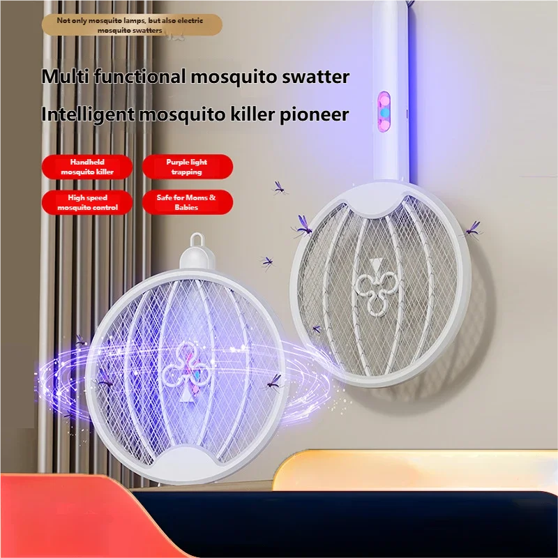 

Folding electric mosquito swatter, rechargeable powerful handheld three in one fly swatter, household mosquito lure USB mosquito