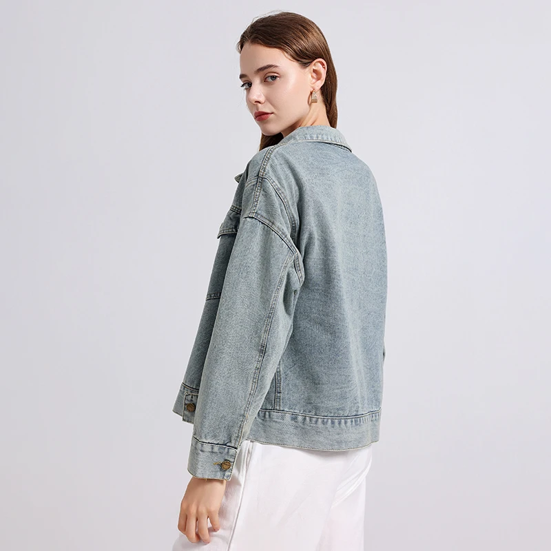 قمصان جينز للنساء لخريف 2025 وصلت حديثًا قميص دينيم نسائي مطرز بأكمام طويلة وبلوزة ملابس خارجية