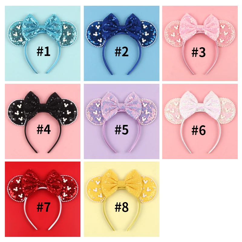 Mädchen 3,3 "Samt Maus Ohr Haarband Für Mädchen Haar Bögen Große Flip Pailletten Ohren DIY Kinder Haar Zubehör stirnband Boutique Mujer – Detail 3