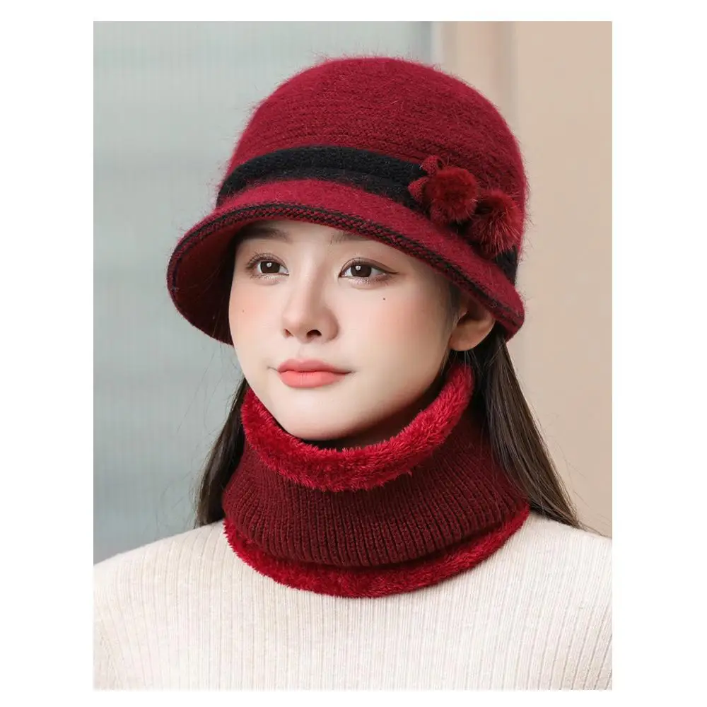 في الهواء الطلق المسنين منتصف العمر قبعة شتوية قبعة وشاح دافئ الصوف بطانة متماسكة قبعة بحافة يندبروف قبعة طقم أربطة عنق للنساء