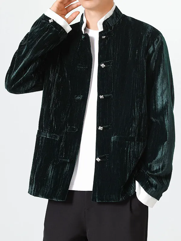 

New Chinese Sle Men's Jaet Outerwear Spring Autumn Loose Large Size Retro Faion Velvet Casual Wear Warmth Conservation