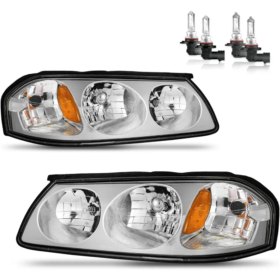 

Фары в сборе с лампочками для 20002005, сменные фары Chevy Impala, хромированный корпус, янтарный отражатель, водитель и Passeng