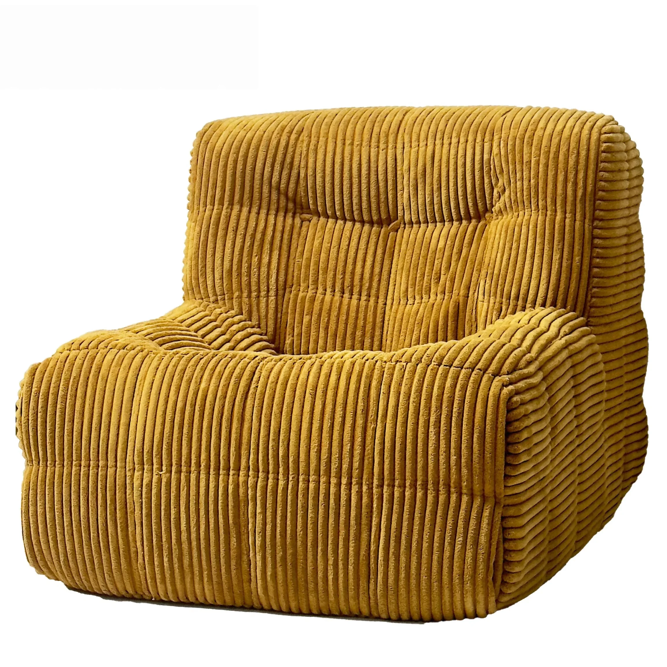 Cream-style square Waffle Single Lazy Sofa with Tufted Backrest and Corduroy Fabric, Ideal for Small Apartments