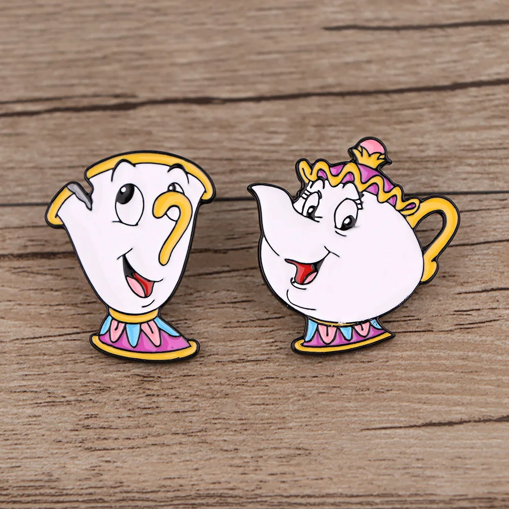 Disney Cartoon Movie Beauty and The Beast Figure Enamel Pins for Film Fans Bell Cup Brooch Metal Lapel Badges Gifts