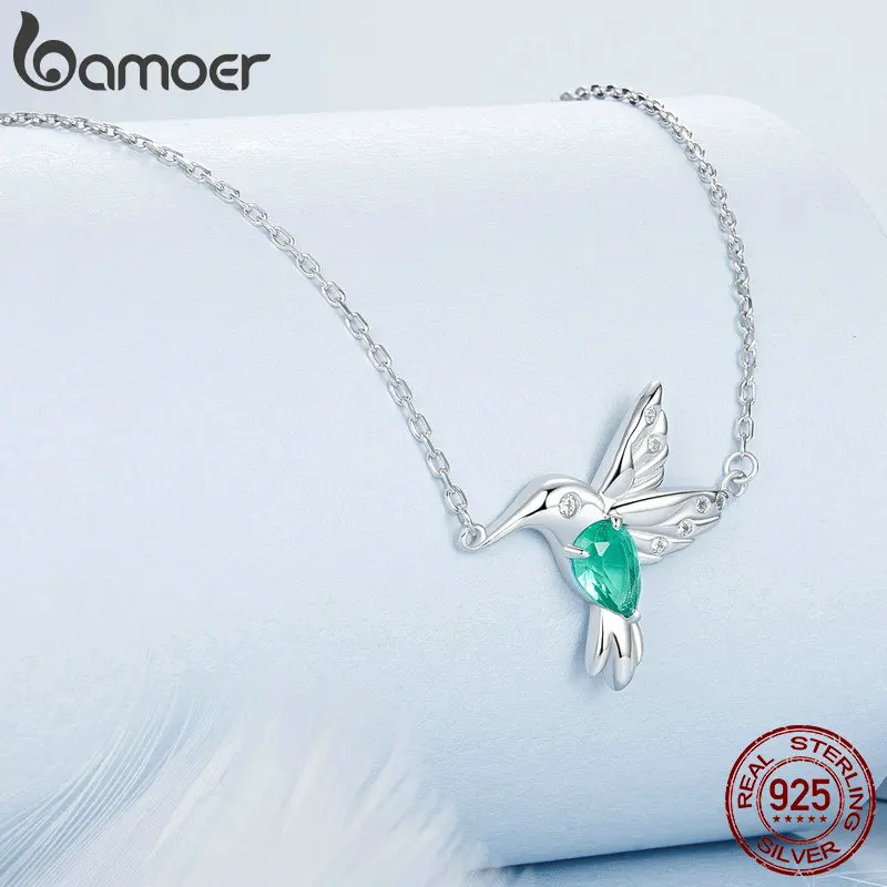 Bamoer-collar de colibrí chapado en oro blanco para mujer, de Plata de Ley 925, colgante de pájaro, cadena para el cuello, regalo de joyería fina para fiesta