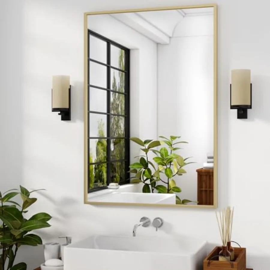 

24"x32" Framed Bathroom Mirror for Wall Rectangle Mirror Aluminum Alloy Frame Wall-Mounted for Farmhouse Entryway Bedroom Livin