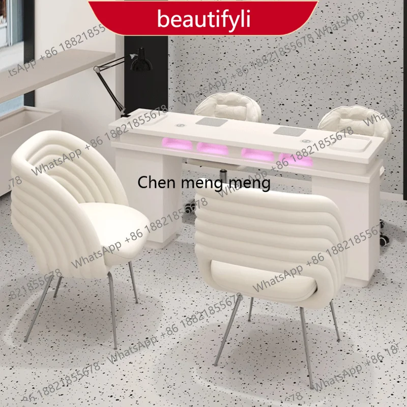 

01A Nordic Cream Style Manicure Table Modern Designed Vacuum Cleaner and Nail Lamp Equipped Manicure Table Salon Furniture