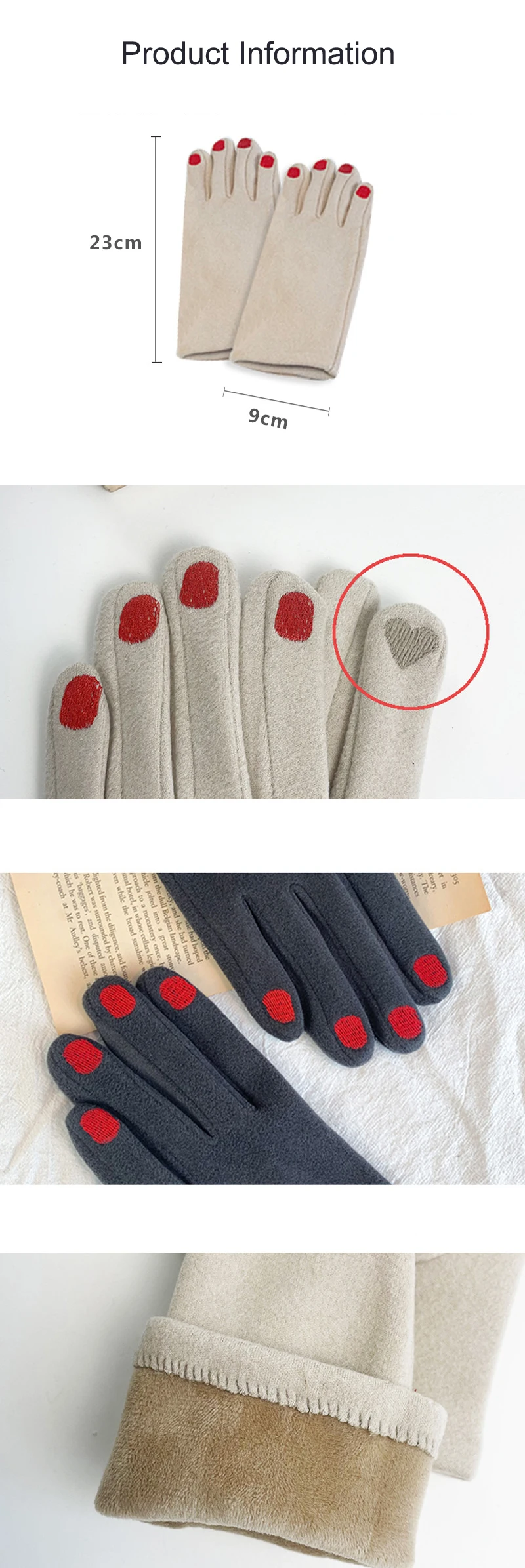 Modische Nagellack-Handschuhe Elegante Damen Winter Vintage Vollfinger-Handschuhe Dicke Touchscreen-fähige Warme Fäustlinge für Frauen – Detail 3