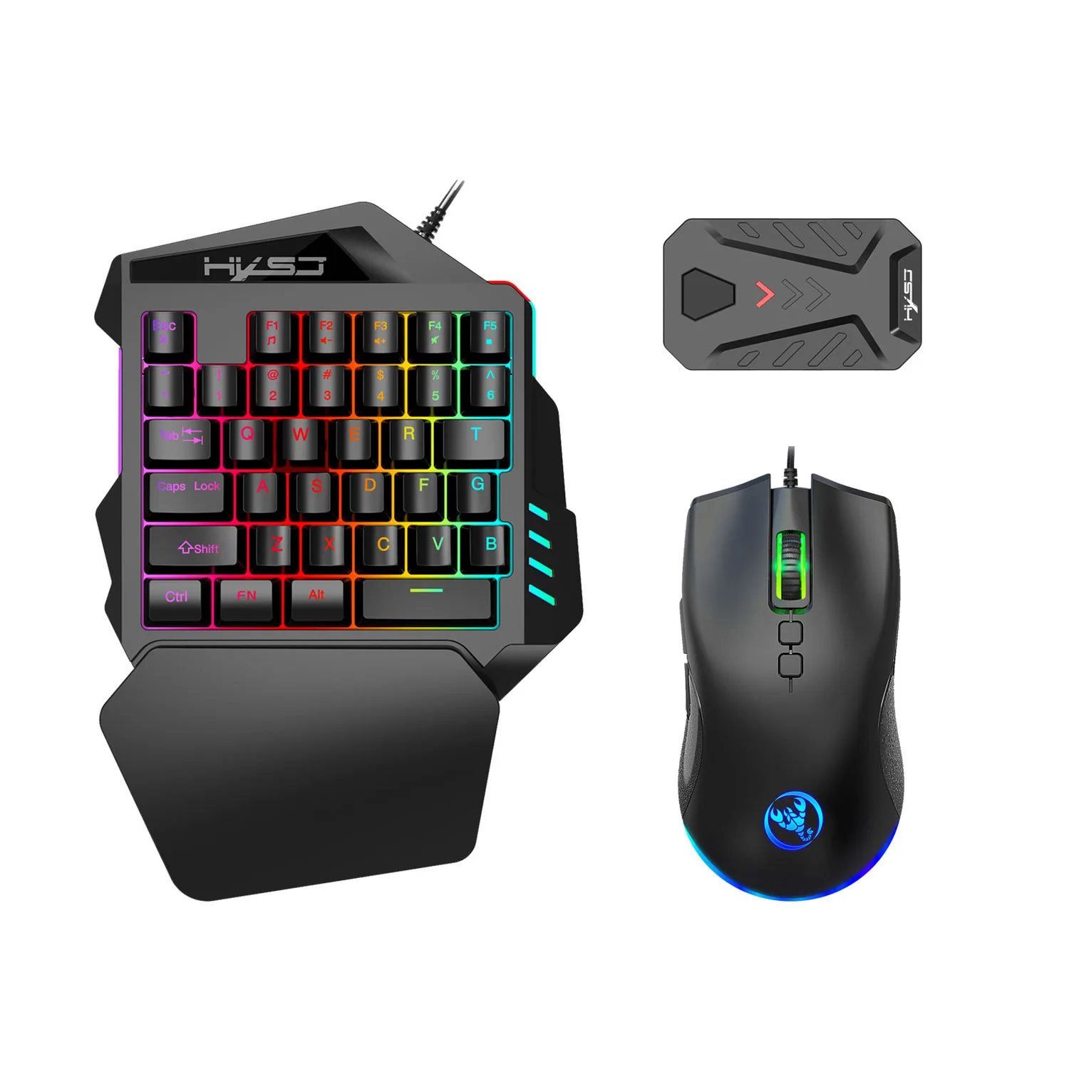 

Gaming keyboard mouse set e-sports luminous one handed 35 keys keyboard wired converter 4-speed DPI mouse Android mobile gaming