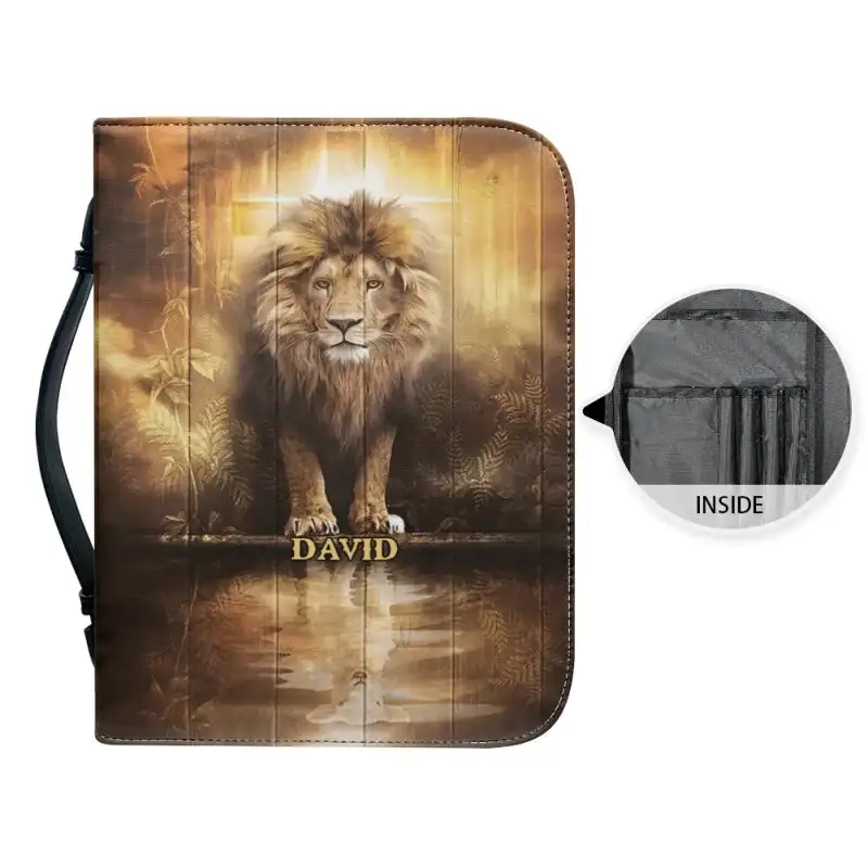 Women\'s Bible Covers Bible Carrying Case Pockets Fierce Lion Jesus Cross Bible Holder Pockets For Christmas Church Prayer New