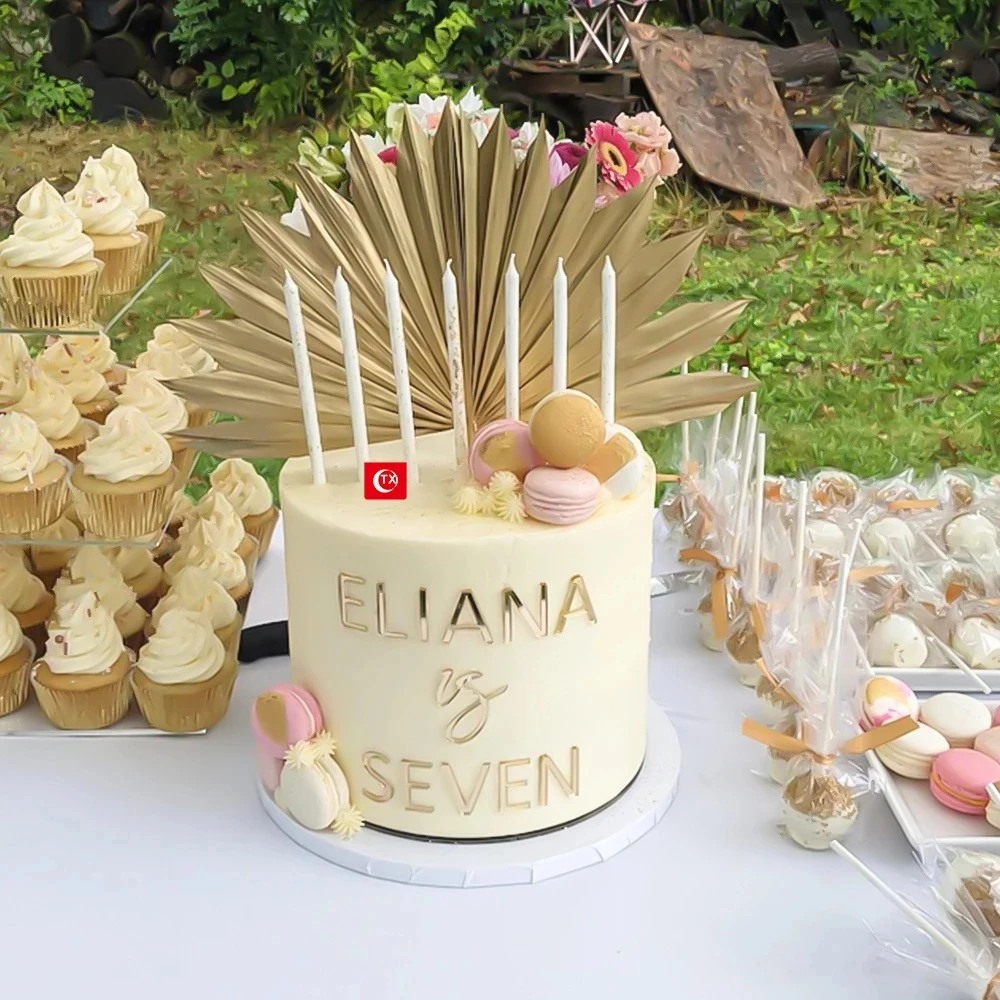 26 letras mayúsculas para decoración de pasteles, acrílico dorado, bricolaje, nombre personalizado, decoración de pasteles para boda, fiesta de