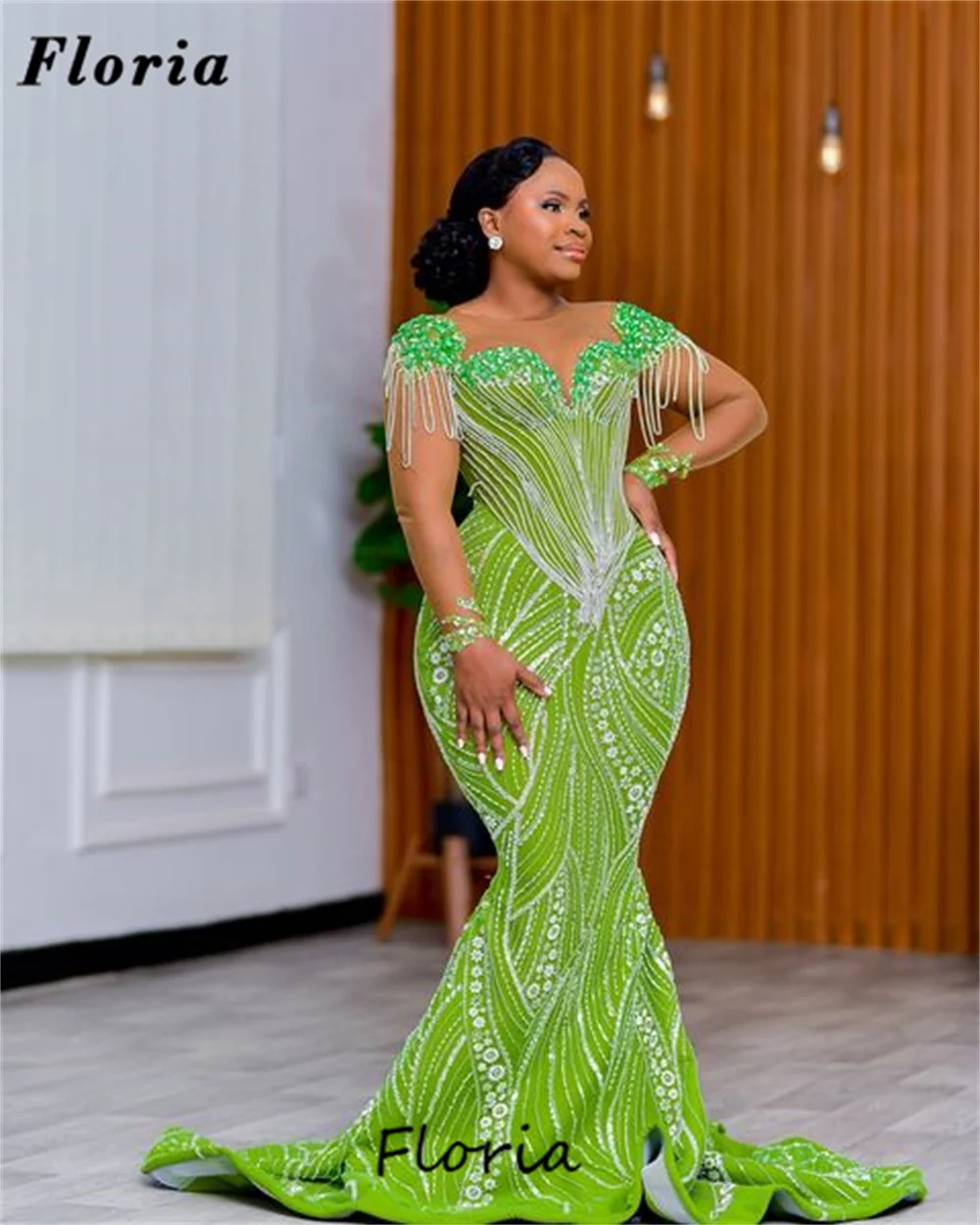 Customized Green Mermaid Evening Dresses Luxury African Dubai Beaded Prom Dress Crystals Wedding Party Dress Vestidos De Cóctel