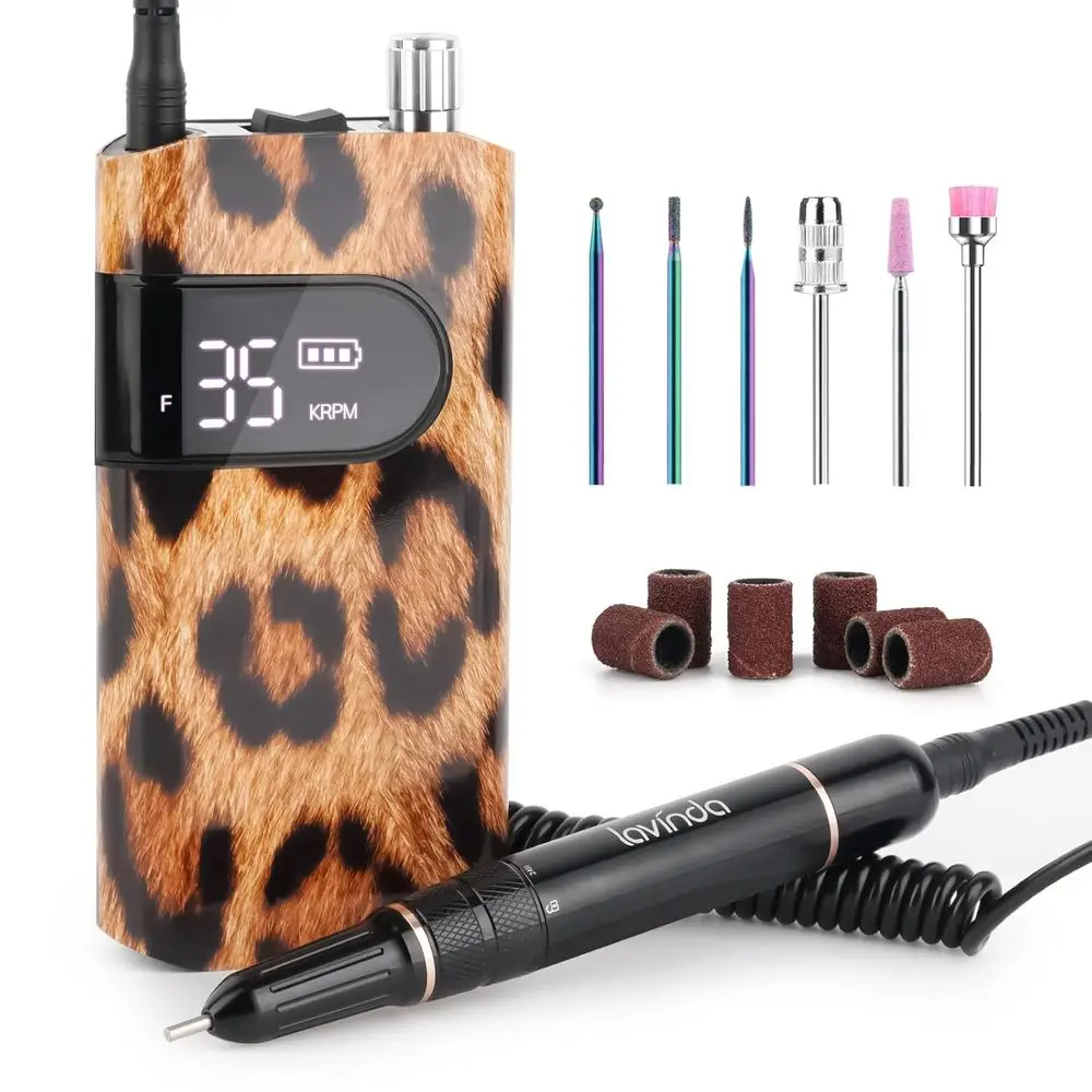 Rechargeable High-Speed Electric Nail Drill for Professional Nail Art, Manicure, and Pedicure - Leopard Print